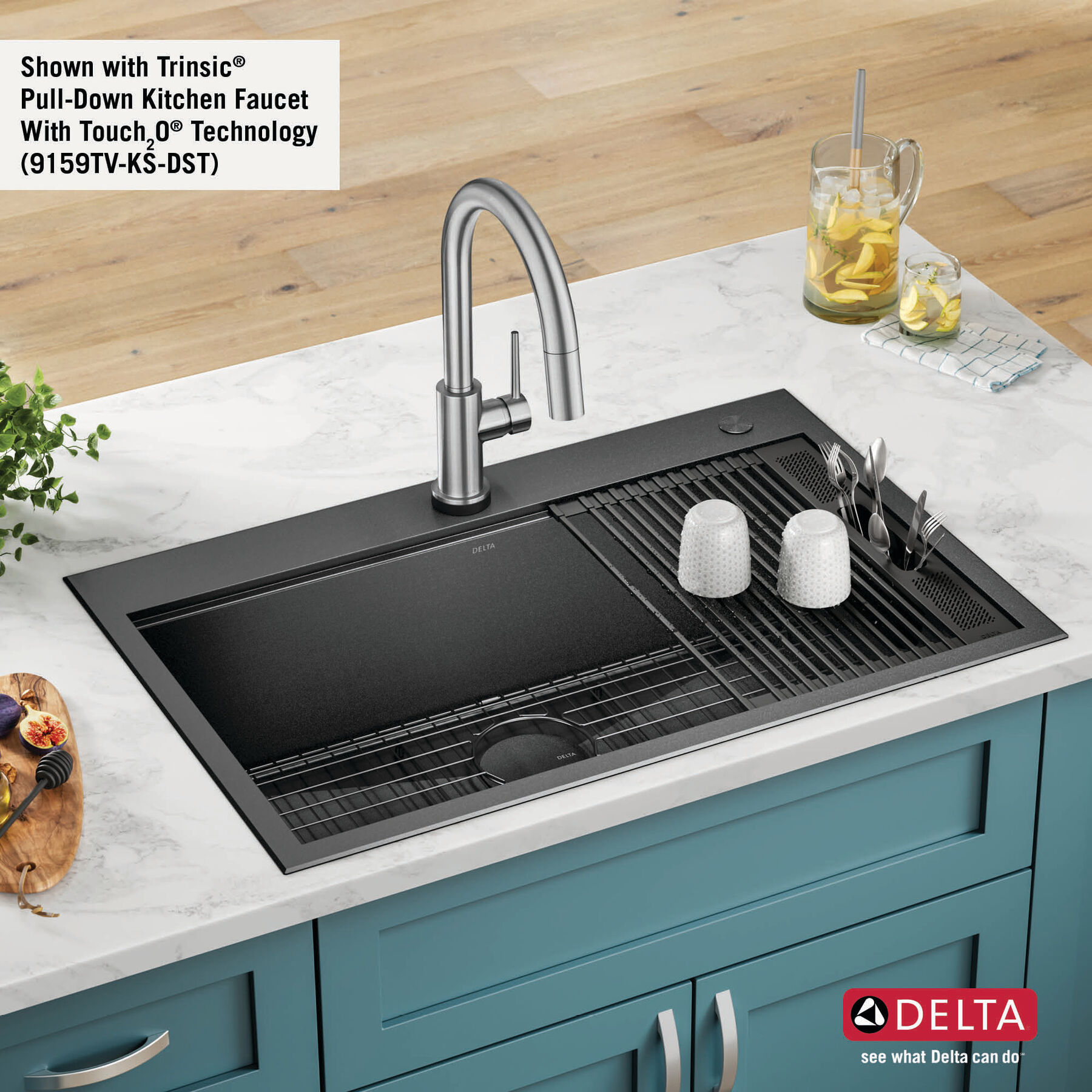 33” Drop-In Top Mount 16 Gauge Workstation Kitchen Sink Single Bowl with WorkFlow™ Ledge and Accessories, image 13